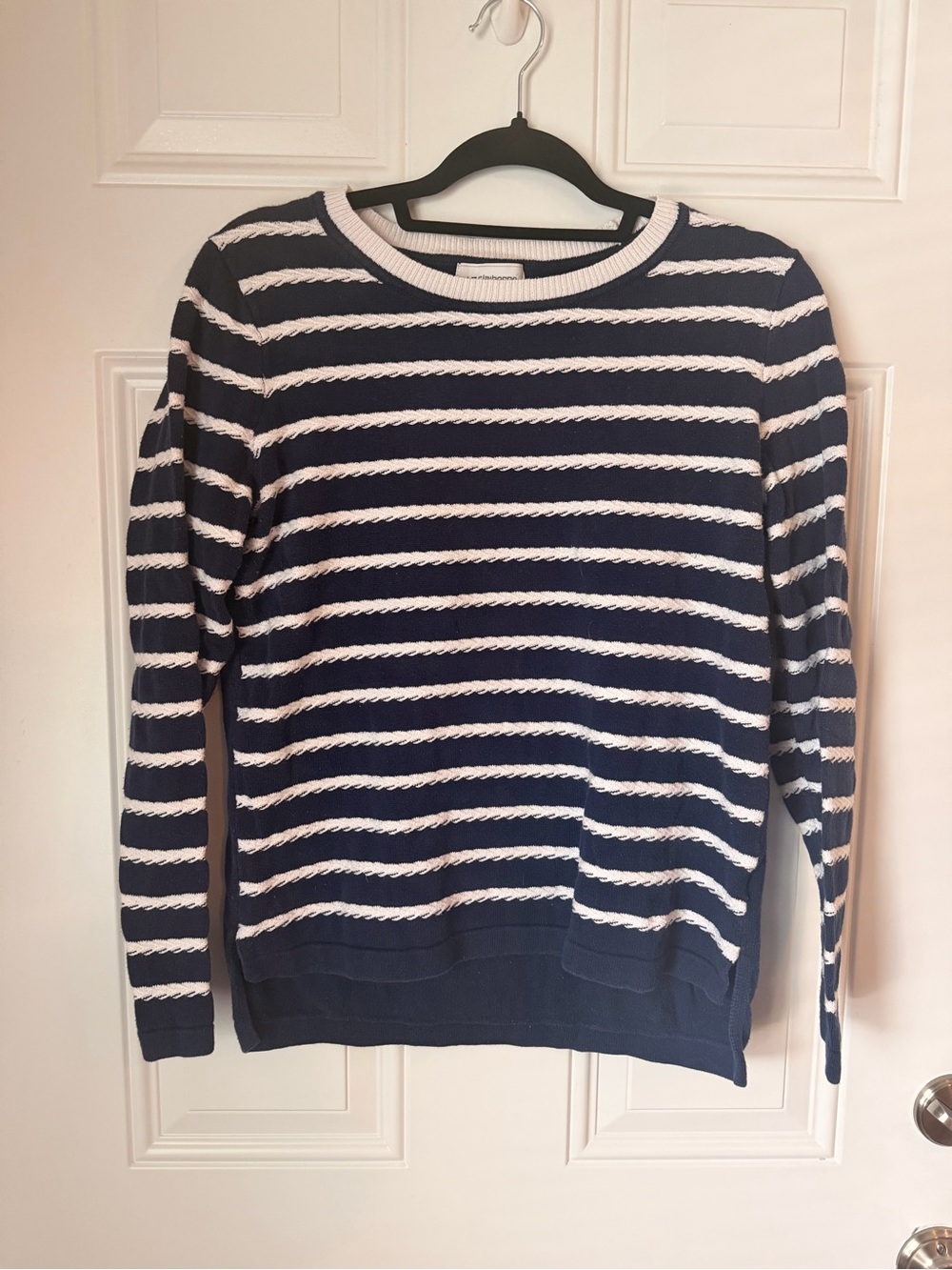 Liz Claiborne Navy and White Striped Crewneck Sweater
